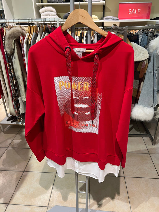 Marken Hoodie Pullover Rot im Lagen Look