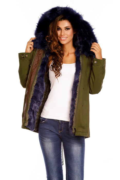 Parka with fur khaki-dark blue