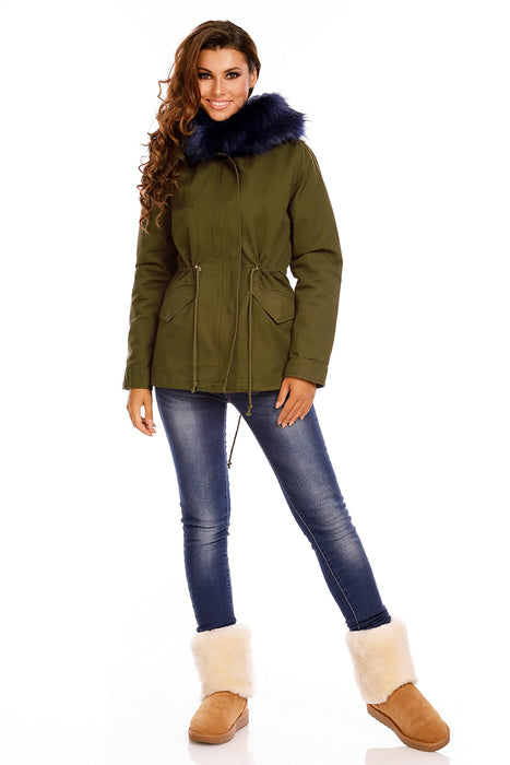 Parka with fur khaki-dark blue