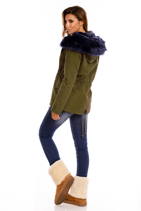 Parka with fur khaki-dark blue