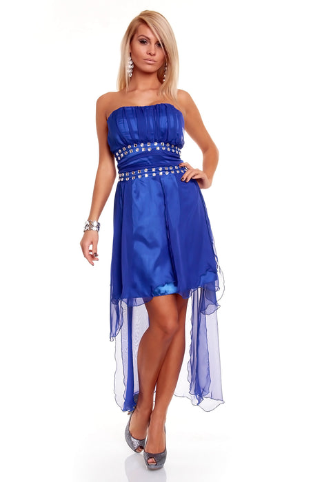 Bandeau mini dress chiffon look with stones blue