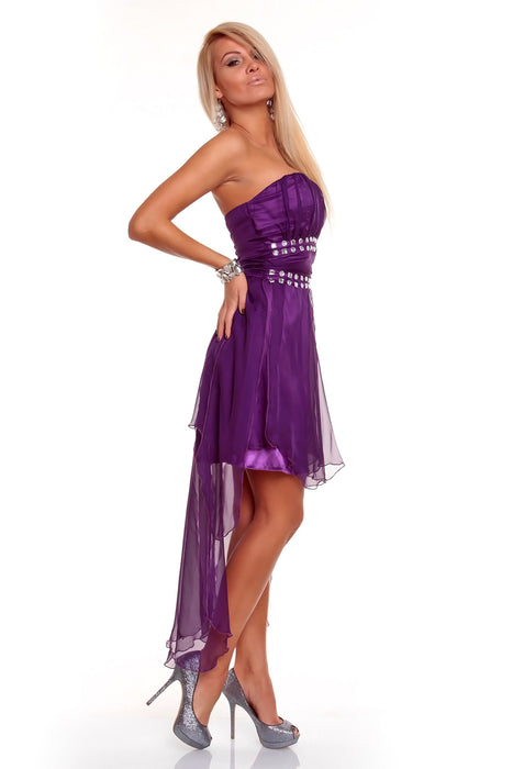 Bandeau mini dress chiffon look with stones purple