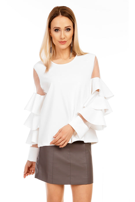 Blouse tunic with flounces white