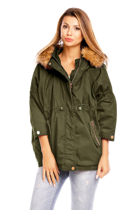 Parka with fur khaki-dark blue