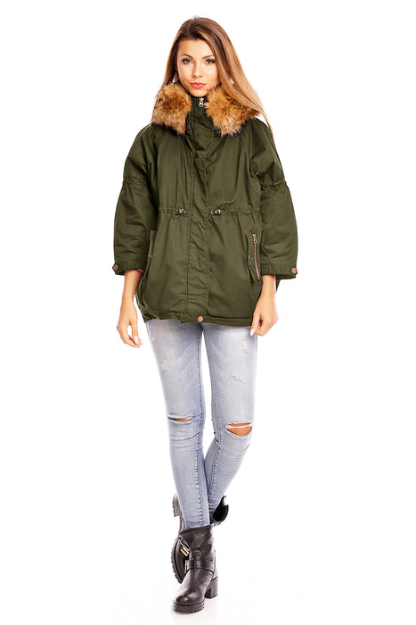 Parka with fur khaki-dark blue