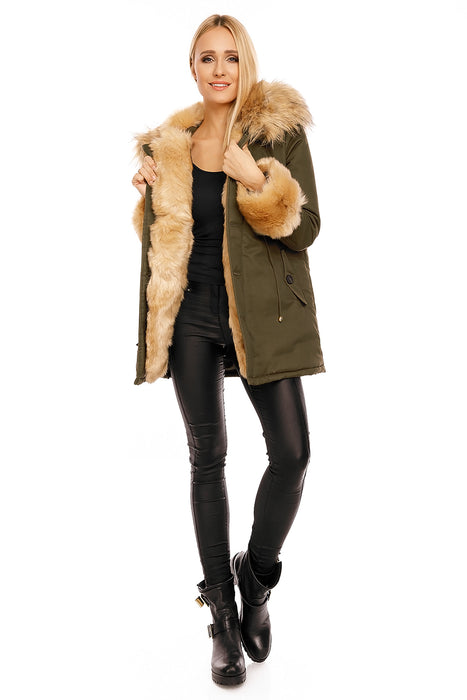 Winter jacket parka with faux fur fur khaki beige