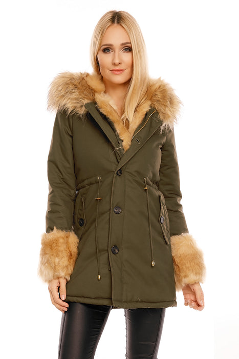 Winter jacket parka with faux fur fur khaki beige