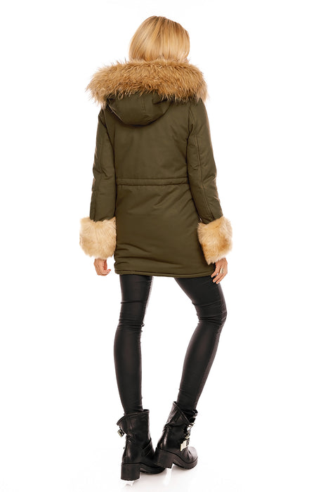 Winter jacket parka with faux fur fur khaki beige