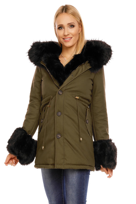 Winter jacket parka with faux fur fur khaki black