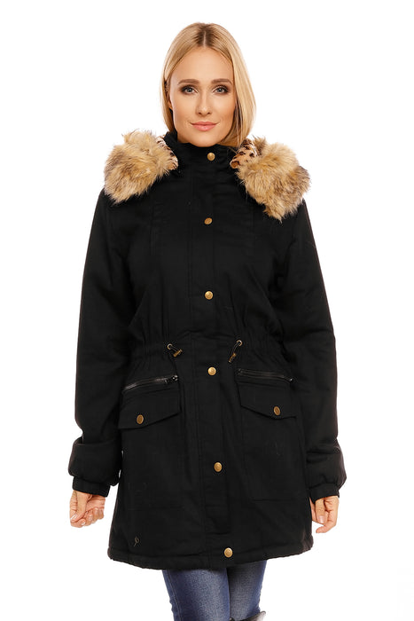 Parka with fur khaki-dark blue