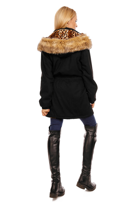 Parka with fur khaki-dark blue