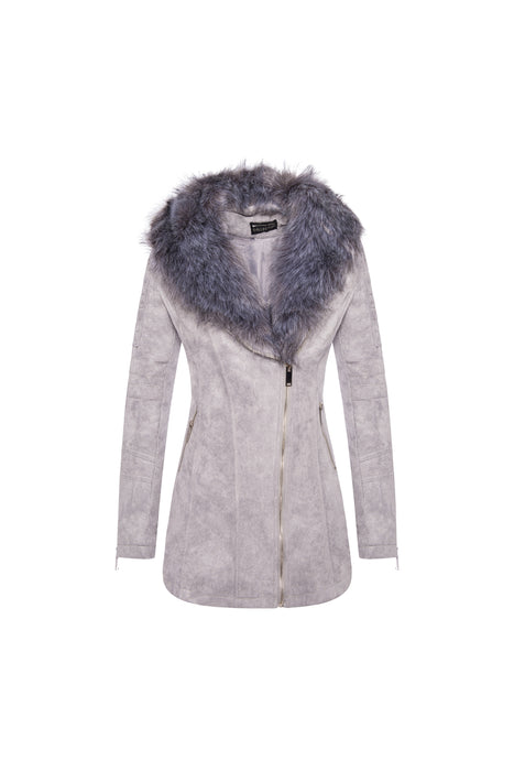 Imitation leather jacket with faux fur