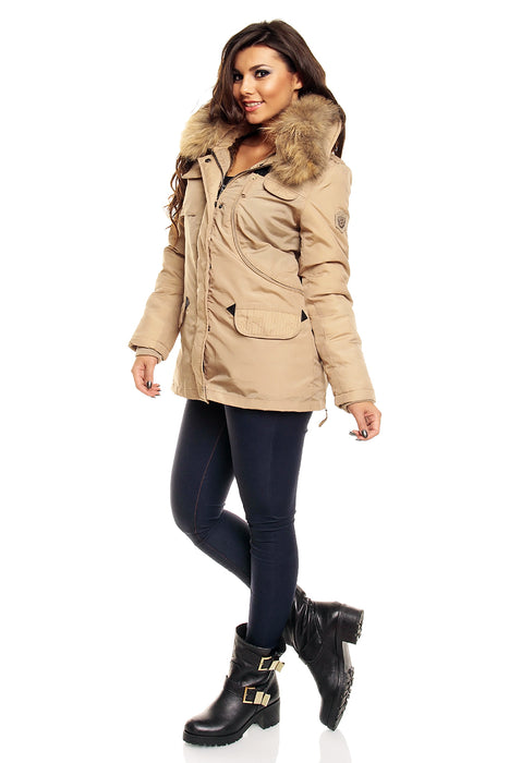 Winter jacket with real fur beige