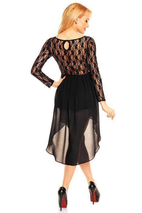 Lace chiffon dress black