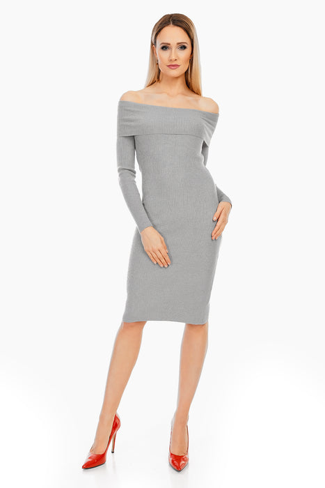 Knitted mini dress Carmen neckline made of gray viscose