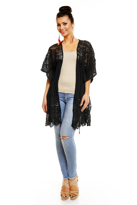 Lace Kimono Jacket Onesize Black Ibiza Boho Style