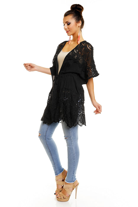 Lace Kimono Jacket Onesize Black Ibiza Boho Style