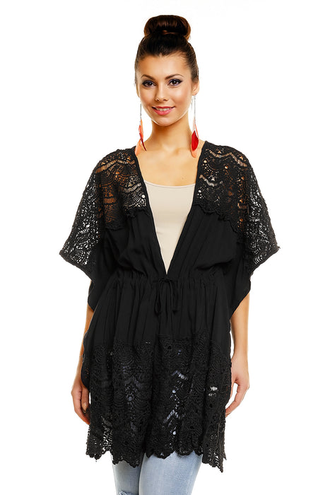 Lace Kimono Jacket Onesize Black Ibiza Boho Style