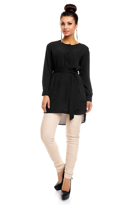 Transparent tunic blouse with belt black