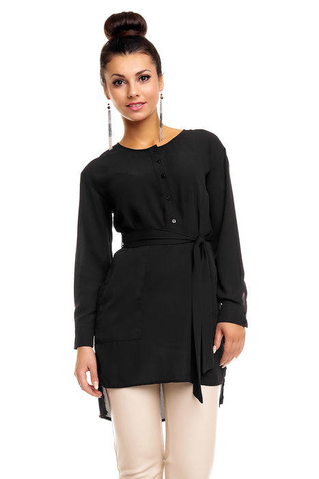 Transparent tunic blouse with belt black