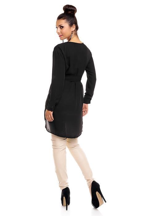 Transparent tunic blouse with belt black